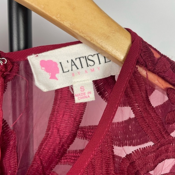 L’Atiste by Amy Red Embroidery Sheer Bust Tiered Skirt Dress - Picture 7 of 7